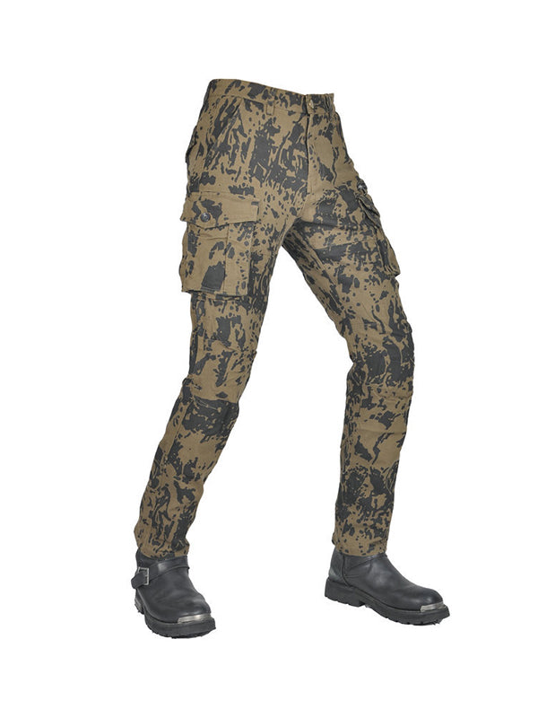 Men’s Camouflage Motorcycle Cargo Pants with CE Armor and Functional Design