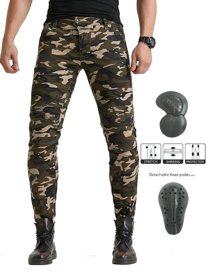 Men's Slim-Fit Camouflage Motorcycle Pants with CE Armor Protection