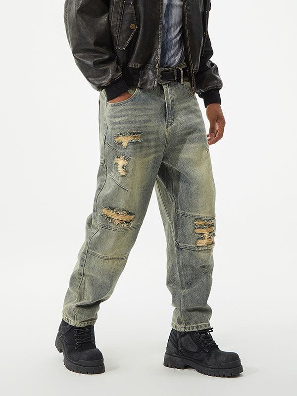 Men's Distressed Denim Cargo Jeans