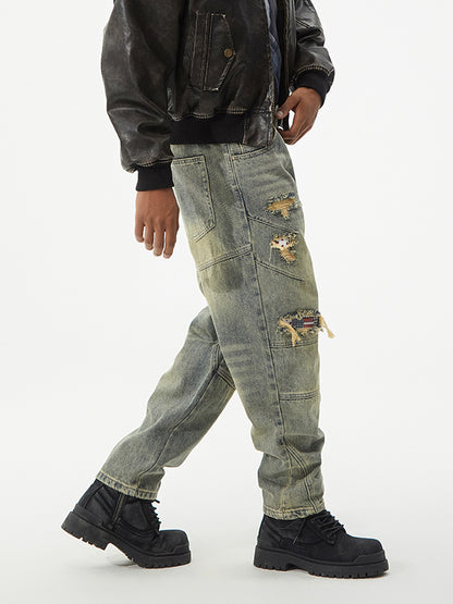 Men's Distressed Denim Cargo Jeans