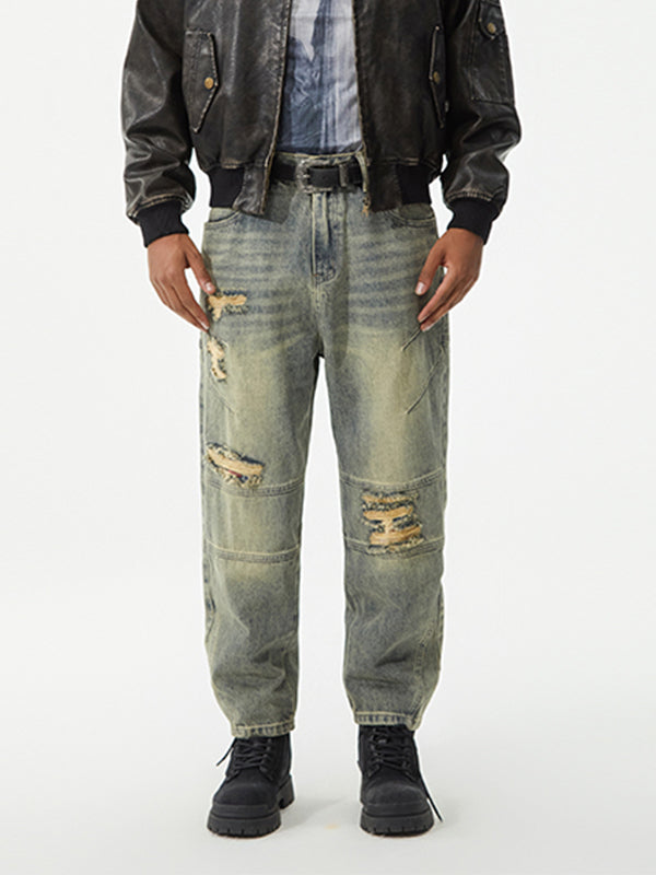 Men's Distressed Denim Cargo Jeans