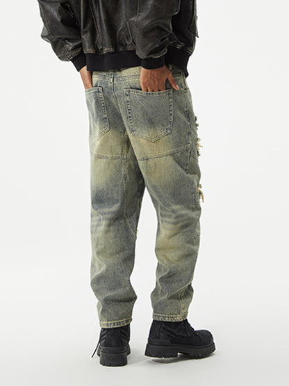 Men's Distressed Denim Cargo Jeans