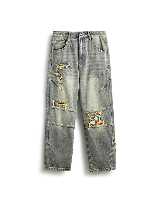 Men's Distressed Denim Cargo Jeans