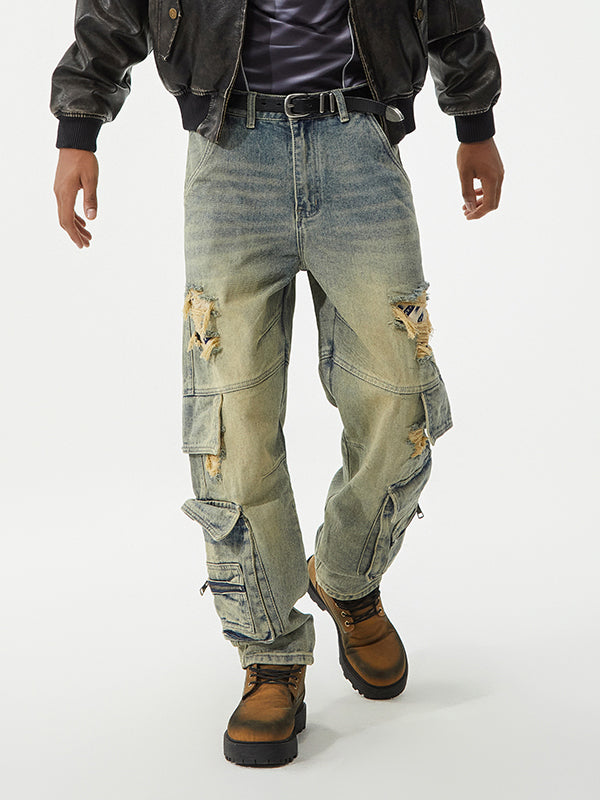 Men's Rugged Multi-Pocket Denim Pants