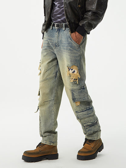 Men's Rugged Multi-Pocket Denim Pants