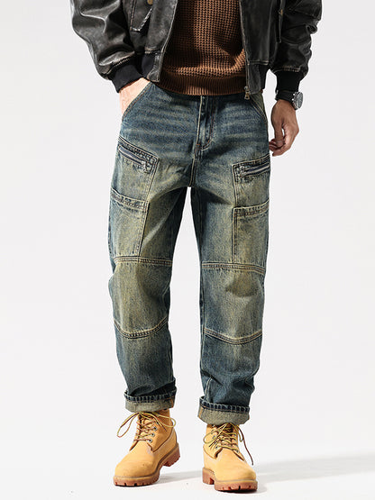 Relaxed-Fit Retro Denim Jeans with Multi-Pocket Design