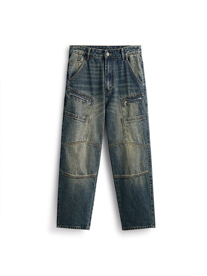 Relaxed-Fit Retro Denim Jeans with Multi-Pocket Design