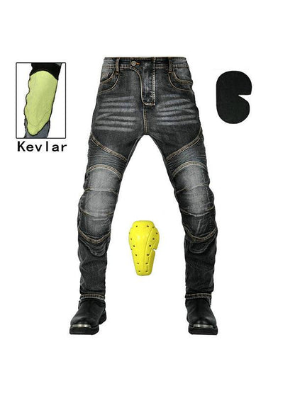 Men's Blue Kevlar Motorcycle Riding Jeans with Removable CE Armor