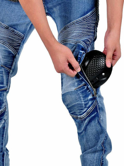 Men's Blue Kevlar Motorcycle Riding Jeans with Removable CE Armor