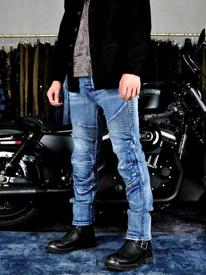 Men's Blue Kevlar Motorcycle Riding Jeans with Removable CE Armor