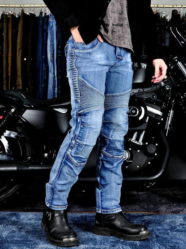 Men's Blue Kevlar Motorcycle Riding Jeans with Removable CE Armor