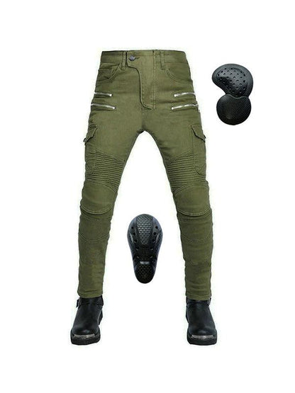 Men's Motorcycle Denim Pants Multi-Pocket Workwear Riding Pants All-Season Elastic Zipper Off-Road Anti-Fall Pants