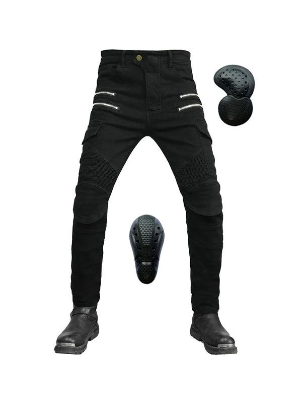 Men's Motorcycle Denim Pants Multi-Pocket Workwear Riding Pants All-Season Elastic Zipper Off-Road Anti-Fall Pants