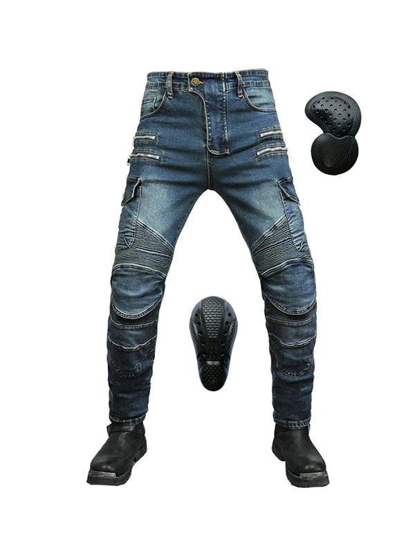 Men's Motorcycle Denim Pants Multi-Pocket Workwear Riding Pants All-Season Elastic Zipper Off-Road Anti-Fall Pants