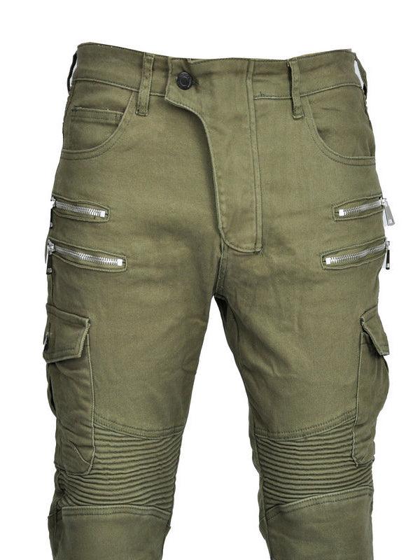 Men's Motorcycle Denim Pants Multi-Pocket Workwear Riding Pants All-Season Elastic Zipper Off-Road Anti-Fall Pants