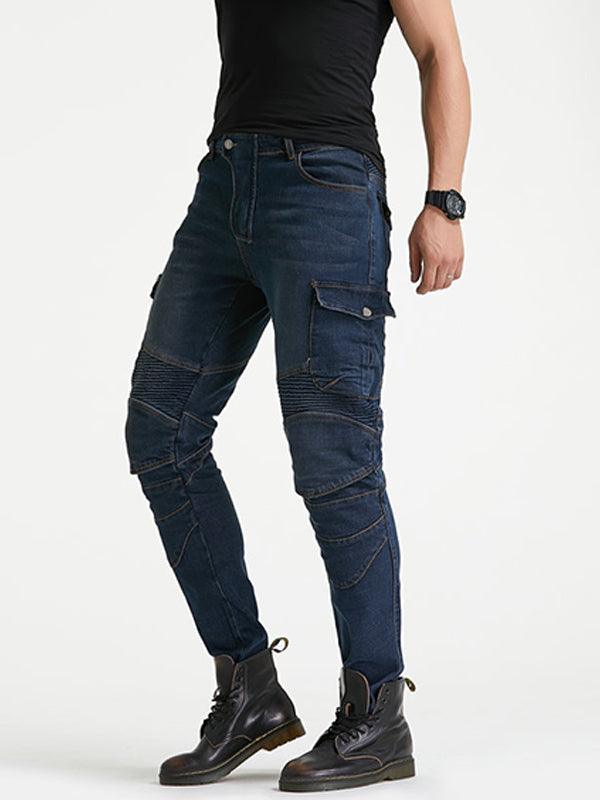 Men's Slim-Fit Denim Motorcycle Riding Pants with CE Knee and Hip Protectors