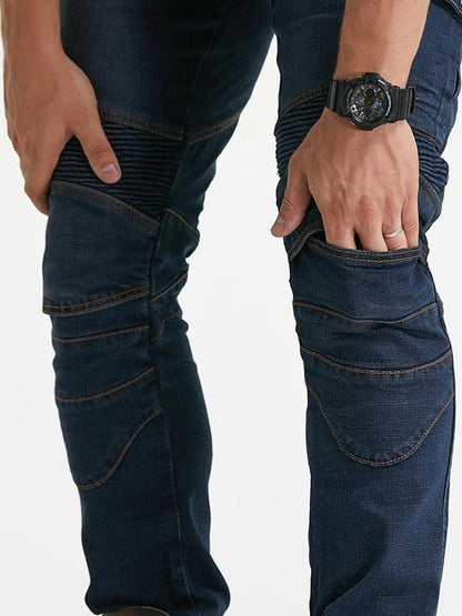 Men's Slim-Fit Denim Motorcycle Riding Pants with CE Knee and Hip Protectors