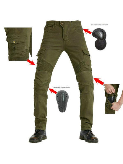 Men's Slim-Fit Denim Motorcycle Riding Pants with CE Knee and Hip Protectors