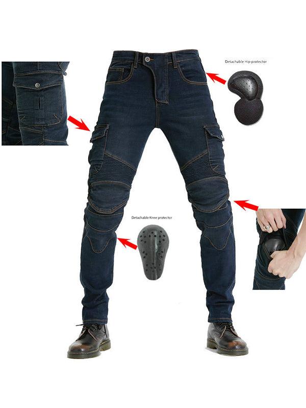 Men's Slim-Fit Denim Motorcycle Riding Pants with CE Knee and Hip Protectors