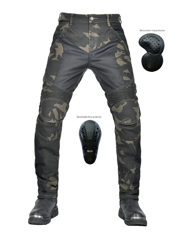 Men’s Green Camouflage Motorcycle Pants with CE Level 2 Knee & Hip Protection – Upgraded with Kevlar for Enhanced Comfort & Durability