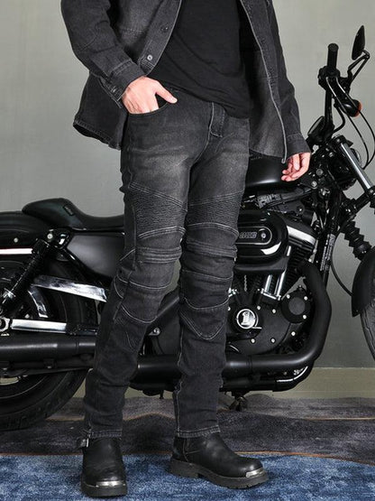 Men's Black Denim Motorcycle Riding Pants with CE Knee and Hip Protectors