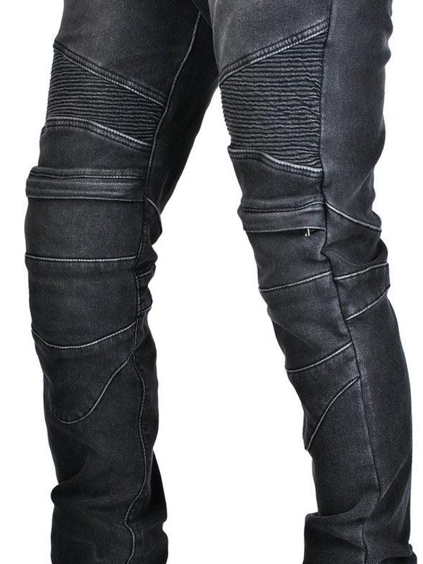 Men's Black Denim Motorcycle Riding Pants with CE Knee and Hip Protectors