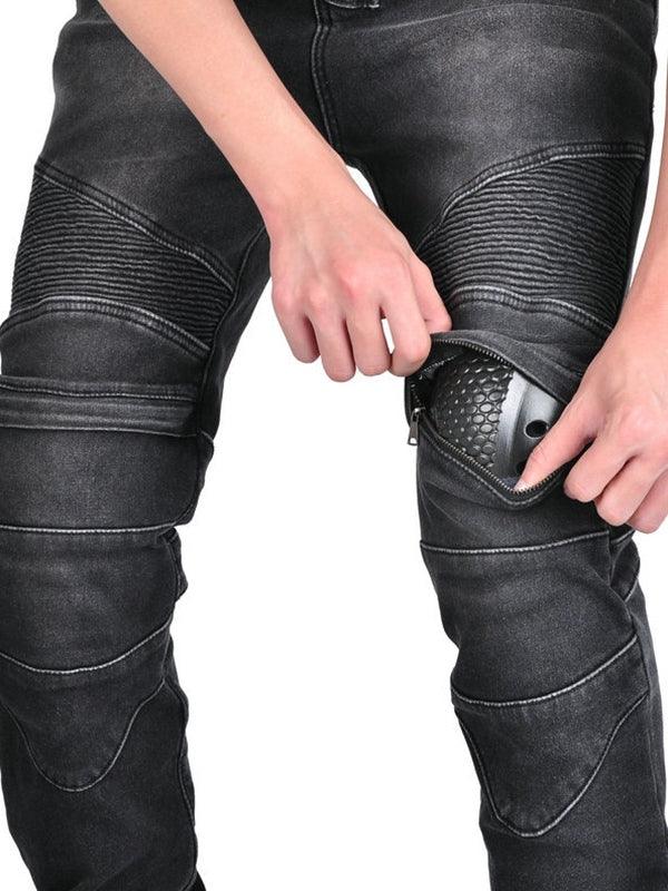 Men's Black Denim Motorcycle Riding Pants with CE Knee and Hip Protectors