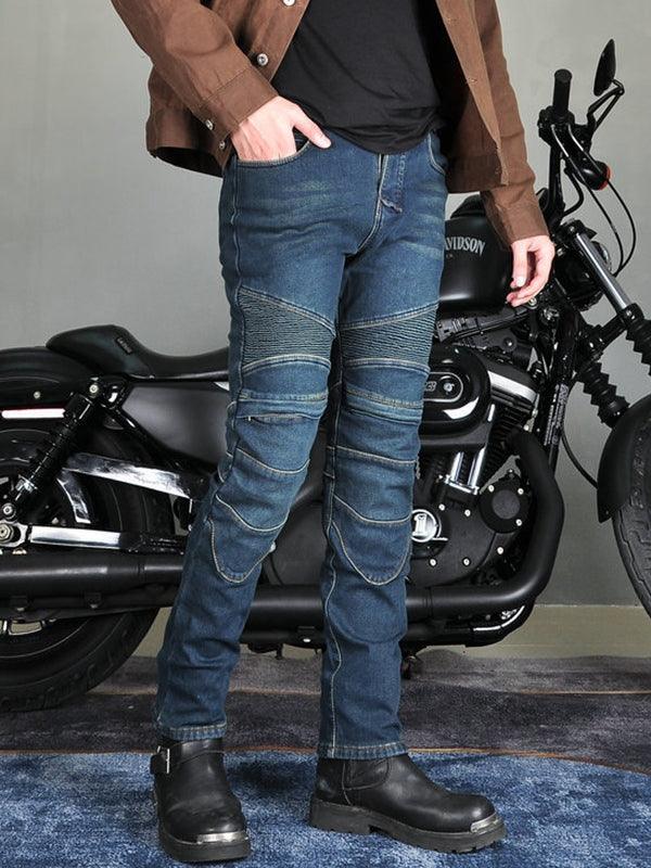 Men's Black Denim Motorcycle Riding Pants with CE Knee and Hip Protectors