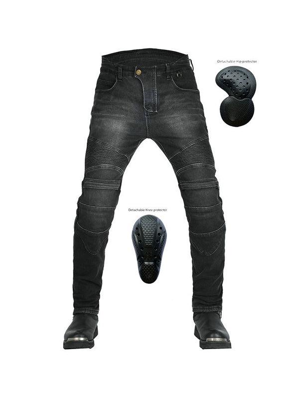 Men's Black Denim Motorcycle Riding Pants with CE Knee and Hip Protectors