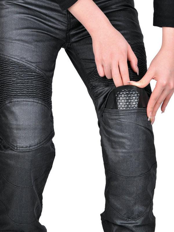 Women's Slim-Fit Motorcycle Riding Jeans with Removable Protective Pads - Black