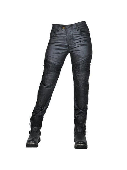 Women's Slim-Fit Motorcycle Riding Jeans with Removable Protective Pads - Black