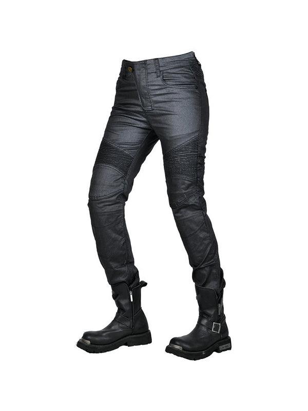 Women's Slim-Fit Motorcycle Riding Jeans with Removable Protective Pads - Black