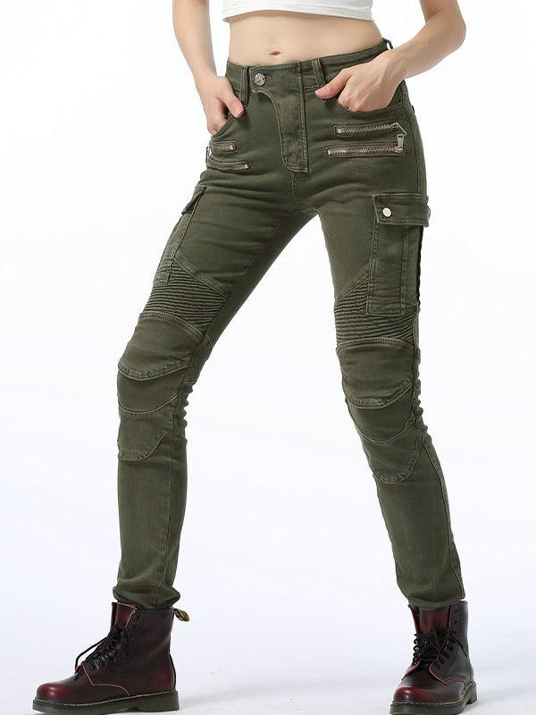 Women's Stretch Denim Motorcycle Pants with Detachable CE Knee Armor