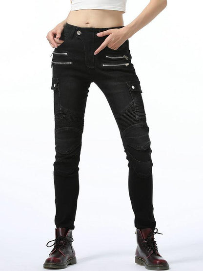 Women's Stretch Denim Motorcycle Pants with Detachable CE Knee Armor