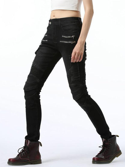 Women's Stretch Denim Motorcycle Pants with Detachable CE Knee Armor