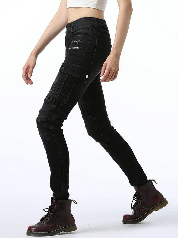 Women's Stretch Denim Motorcycle Pants with Detachable CE Knee Armor