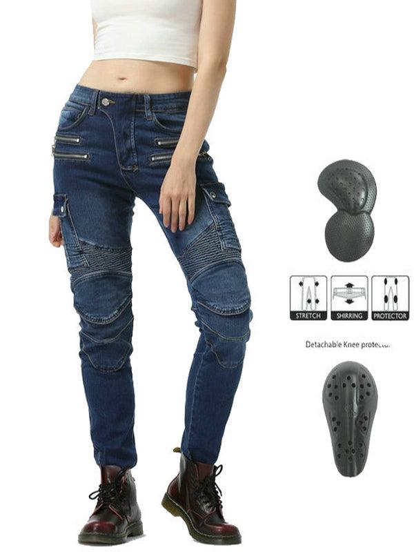 Women's Stretch Denim Motorcycle Pants with Detachable CE Knee Armor