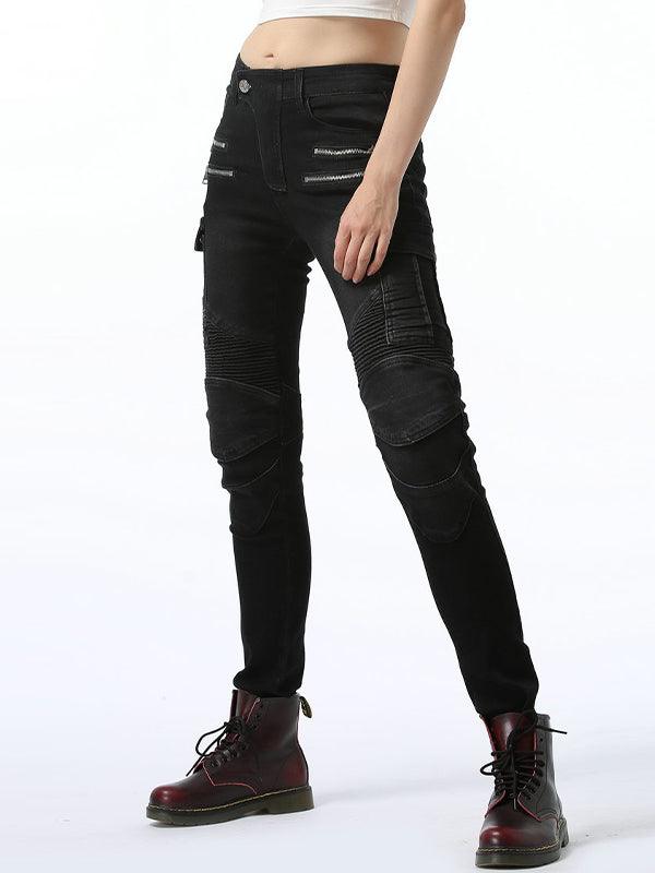 Women's Stretch Denim Motorcycle Pants with Detachable CE Knee Armor