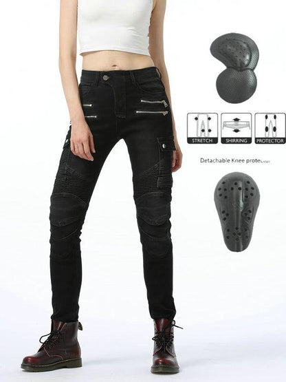 Women's Stretch Denim Motorcycle Pants with Detachable CE Knee Armor