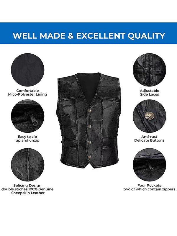 Solid Sheepskin V-Neck Bandage Cycling Vest