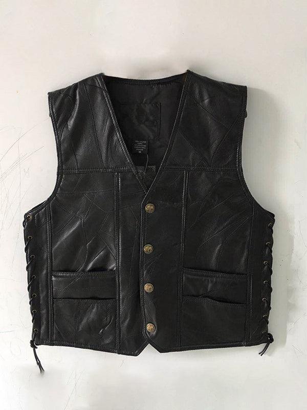 Solid Sheepskin V-Neck Bandage Cycling Vest