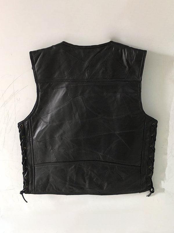 Solid Sheepskin V-Neck Bandage Cycling Vest