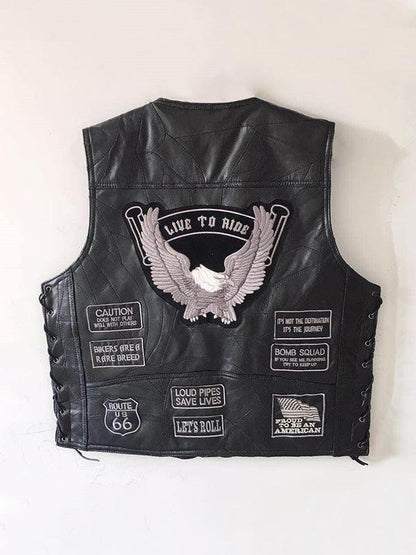 Men's Leather Motorcycle Vest with Custom Patches