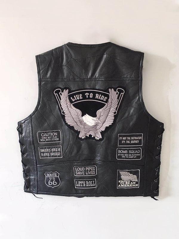 Men's Leather Motorcycle Vest with Custom Patches