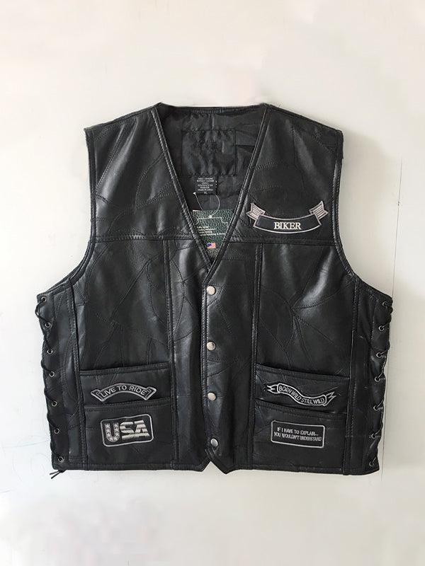 Men's Leather Motorcycle Vest with Custom Patches