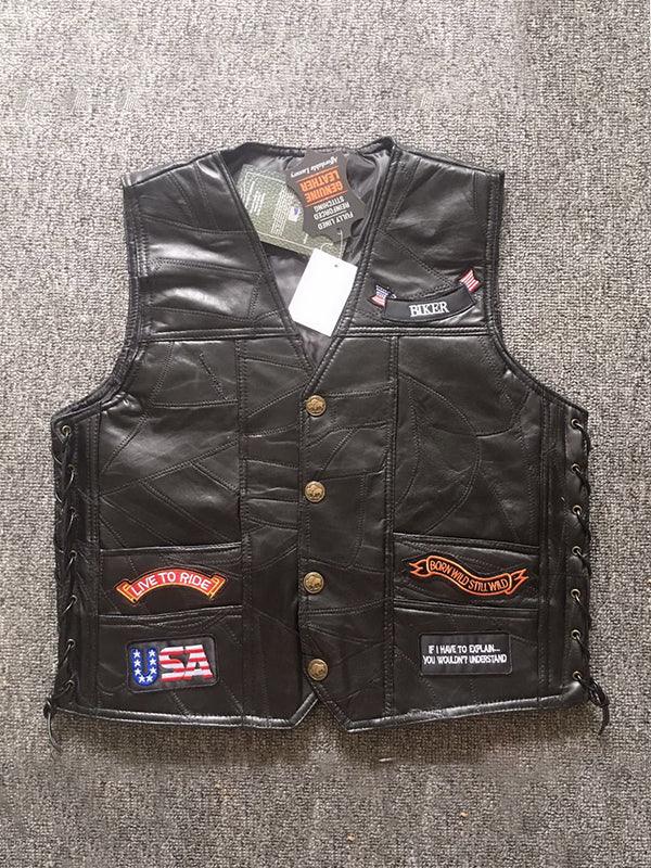 Embroidered Badge Bandage Black Biker Vest