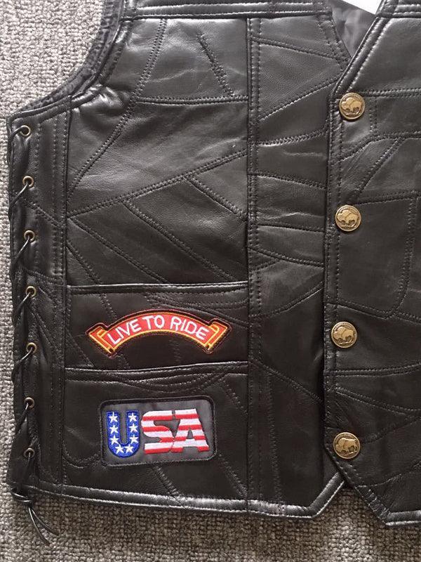 Embroidered Badge Bandage Black Biker Vest