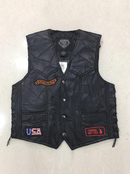 Embroidered Badge Casual Windproof Sheepskin Motorcycle Vest