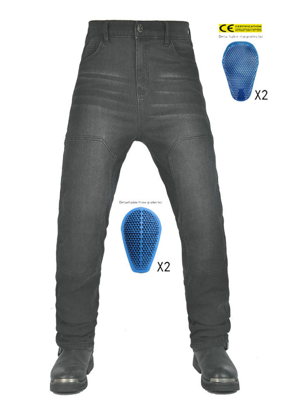 Affordable Men’s Denim Motorcycle Pants with Silicone Knee & Hip Protectors – Machine Washable & Comfort-Fit for Riding