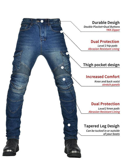 Denim cycling pants with removable armor